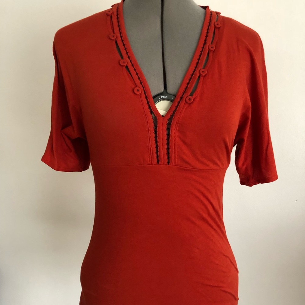 Anthropologie Top / Burnt Orange with Plum Detail